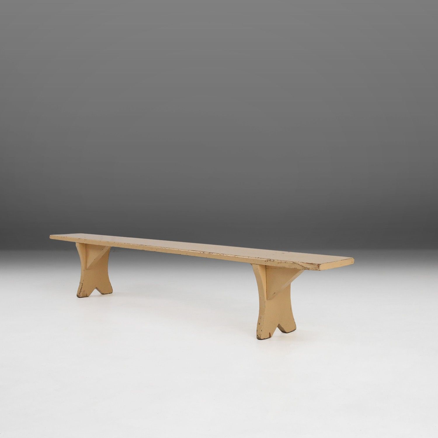 Elegant rustic beige wooden bench with nice patina, France ca. 1900-img